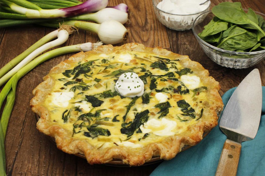 Spring Onion, Green Garlic and Spinach Quiche