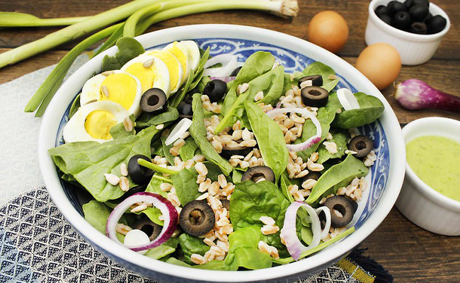 spring salad with green garlic dressing